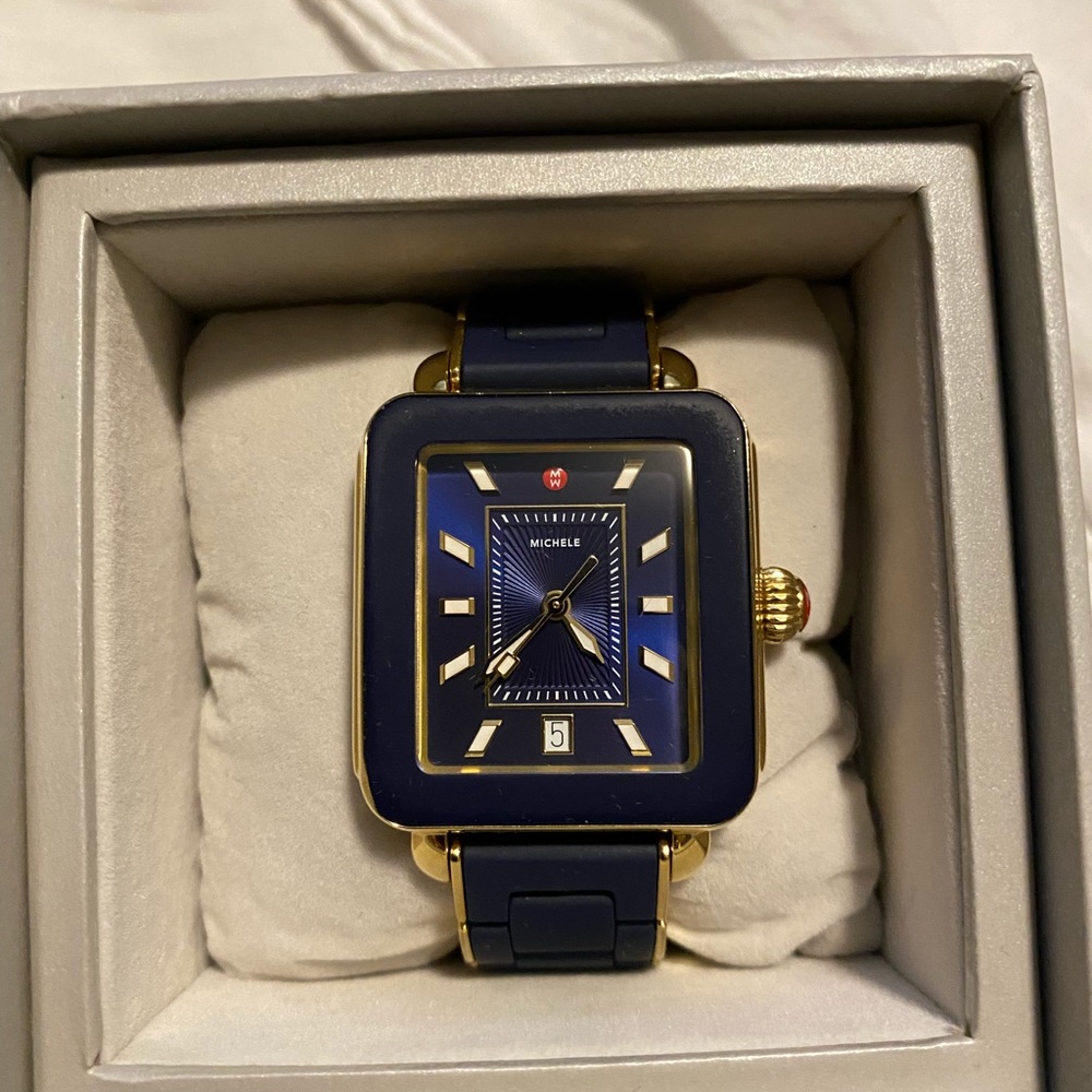 Michele Watch. Navy and Gold
